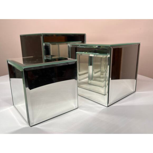 VTG SET of 3 Mirror Cube Box Stands 4", 5", & 6" makeup , candle holder, display - Picture 2 of 11